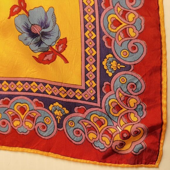 Vintage Paris Neckwear Co Scarf Gold Red 26.5" Square Floral Head Neck Fashion - Picture 5 of 6